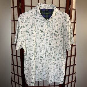 🎈soldri🎈William Murray Golf White Polo with Green Cocktail Print